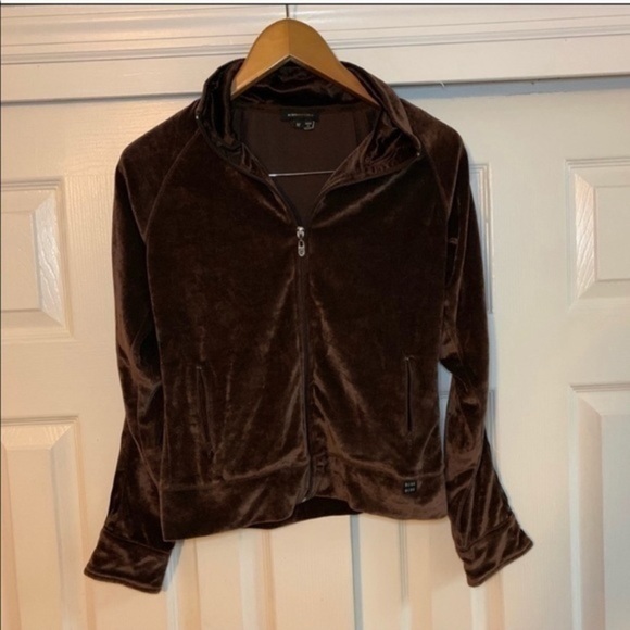 BCBG Brown Velour Zip Up Sweater Size Medium - Picture 2 of 8